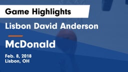 Lisbon David Anderson  vs McDonald  Game Highlights - Feb. 8, 2018