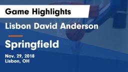 Lisbon David Anderson  vs Springfield Game Highlights - Nov. 29, 2018