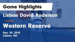 Lisbon David Anderson  vs Western Reserve  Game Highlights - Dec. 29, 2018