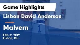Lisbon David Anderson  vs Malvern  Game Highlights - Feb. 2, 2019