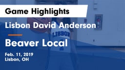 Lisbon David Anderson  vs Beaver Local Game Highlights - Feb. 11, 2019