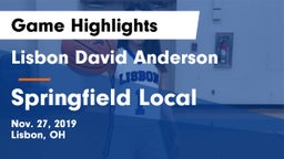 Lisbon David Anderson  vs Springfield Local  Game Highlights - Nov. 27, 2019