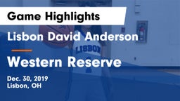 Lisbon David Anderson  vs Western Reserve  Game Highlights - Dec. 30, 2019