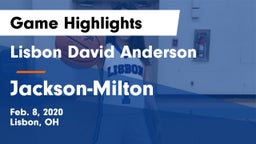 Lisbon David Anderson  vs Jackson-Milton  Game Highlights - Feb. 8, 2020
