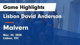 Lisbon David Anderson  vs Malvern  Game Highlights - Nov. 24, 2020