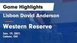 Lisbon David Anderson  vs Western Reserve  Game Highlights - Jan. 19, 2021