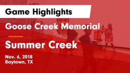 Goose Creek Memorial  vs Summer Creek  Game Highlights - Nov. 6, 2018