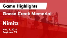 Goose Creek Memorial  vs Nimitz  Game Highlights - Nov. 8, 2018