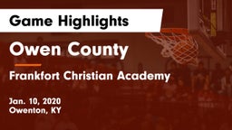 Owen County  vs Frankfort Christian Academy Game Highlights - Jan. 10, 2020