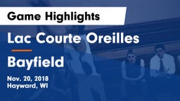 Lac Courte Oreilles  vs Bayfield  Game Highlights - Nov. 20, 2018