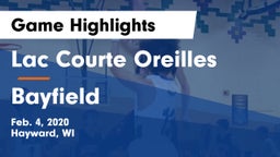 Lac Courte Oreilles  vs Bayfield   Game Highlights - Feb. 4, 2020