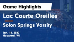 Lac Courte Oreilles  vs Solon Springs Varsity Game Highlights - Jan. 18, 2022