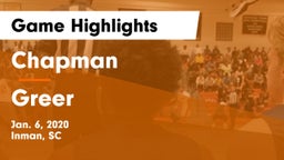 Chapman  vs Greer  Game Highlights - Jan. 6, 2020