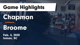 Chapman  vs Broome  Game Highlights - Feb. 4, 2020
