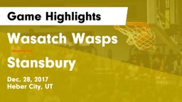 Wasatch Wasps vs Stansbury  Game Highlights - Dec. 28, 2017
