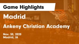 Madrid  vs Ankeny Christian Academy Game Highlights - Nov. 30, 2020