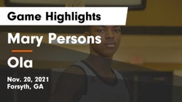 Mary Persons  vs Ola  Game Highlights - Nov. 20, 2021