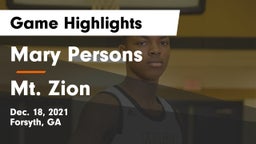 Mary Persons  vs Mt. Zion  Game Highlights - Dec. 18, 2021