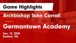 Archbishop John Carroll  vs Germantown Academy Game Highlights - Jan. 12, 2020