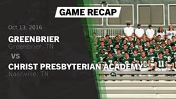 Recap: Greenbrier  vs. Christ Presbyterian Academy 2016