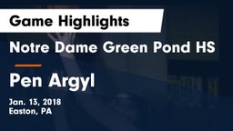 Notre Dame Green Pond HS vs Pen Argyl  Game Highlights - Jan. 13, 2018