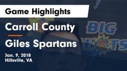 Carroll County  vs Giles  Spartans Game Highlights - Jan. 9, 2018