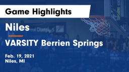 Niles  vs VARSITY Berrien Springs Game Highlights - Feb. 19, 2021