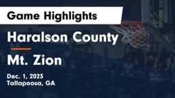 Haralson County  vs Mt. Zion  Game Highlights - Dec. 1, 2023