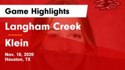 Langham Creek  vs Klein  Game Highlights - Nov. 10, 2020