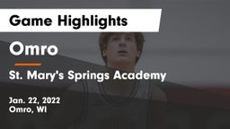 Omro  vs St. Mary's Springs Academy  Game Highlights - Jan. 22, 2022