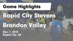 Rapid City Stevens  vs Brandon Valley  Game Highlights - Dec. 7, 2018