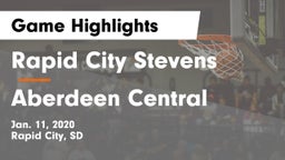 Rapid City Stevens  vs Aberdeen Central  Game Highlights - Jan. 11, 2020