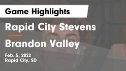 Rapid City Stevens  vs Brandon Valley  Game Highlights - Feb. 5, 2022