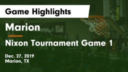 Marion  vs Nixon Tournament Game 1 Game Highlights - Dec. 27, 2019