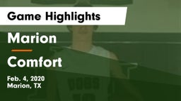 Marion  vs Comfort  Game Highlights - Feb. 4, 2020