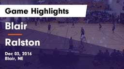 Blair  vs Ralston  Game Highlights - Dec 03, 2016