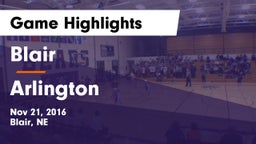 Blair  vs Arlington  Game Highlights - Nov 21, 2016