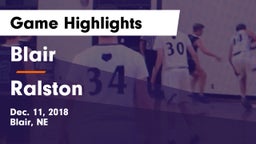 Blair  vs Ralston  Game Highlights - Dec. 11, 2018