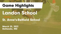 Landon School vs St. Anne's-Belfield School Game Highlights - March 25, 2022