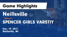 Neillsville  vs SPENCER GIRLS VARSTIY Game Highlights - Dec. 19, 2017