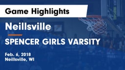 Neillsville  vs SPENCER GIRLS VARSITY Game Highlights - Feb. 6, 2018