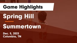 Spring Hill  vs Summertown  Game Highlights - Dec. 5, 2023