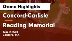 Concord-Carlisle  vs Reading Memorial  Game Highlights - June 2, 2022
