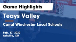 Teays Valley  vs Canal Winchester Local Schools Game Highlights - Feb. 17, 2020