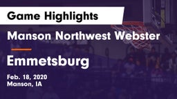 Manson Northwest Webster  vs Emmetsburg  Game Highlights - Feb. 18, 2020
