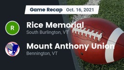 Recap: Rice Memorial  vs. Mount Anthony Union  2021