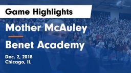 Mother McAuley  vs Benet Academy  Game Highlights - Dec. 2, 2018