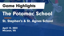 The Potomac School vs St. Stephen's & St. Agnes School Game Highlights - April 12, 2022