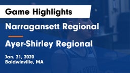 Narragansett Regional  vs Ayer-Shirley Regional  Game Highlights - Jan. 21, 2020