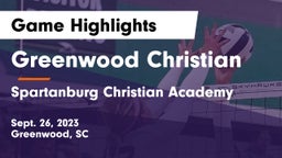 Greenwood Christian  vs Spartanburg Christian Academy  Game Highlights - Sept. 26, 2023